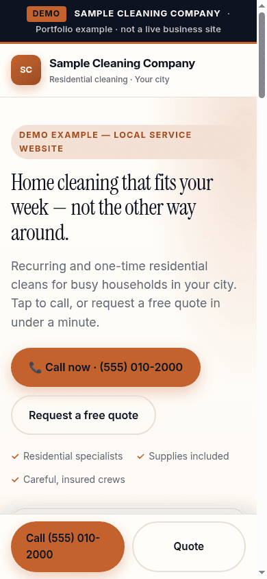 Demo: Sample Cleaning Company on a phone